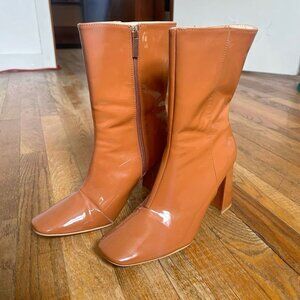 Light Brown Faux Leather High Heel Boots